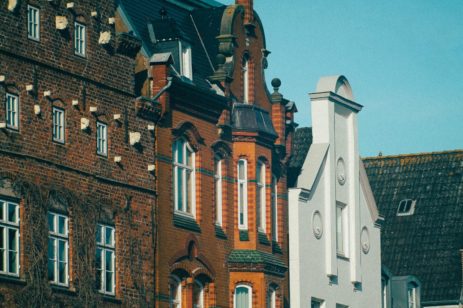 Charming architectural facades captured in Husum, Germany. A blend of historical and modern design.